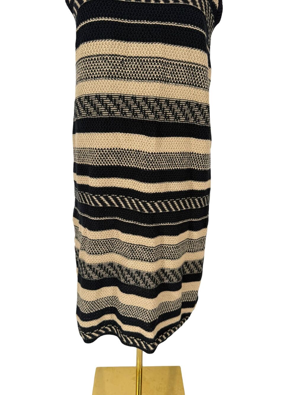 Lauren Ralph Lauren Sweater Dress L Petite Linen Cotton Tan Black Label Striped - Picture 4 of 10
